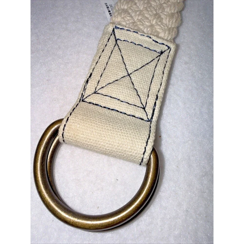 L.L.Bean Cotton D Ring Belt Cream Woven Canvas Brass Tone Size Large USA Style